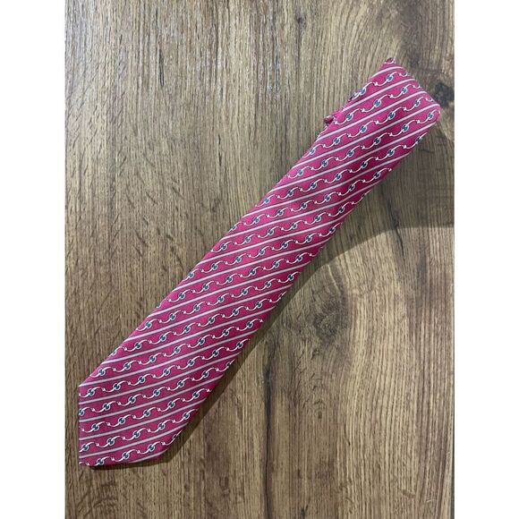 Hermes Other - Hermes Pink-Red Silk Wave Pattern Tie